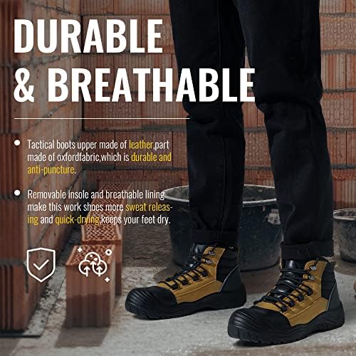 Usусен Менс Индустриски и градежни чизми Работни чизми 6 Композитни пети лизгање и отпорност на влијание кожни безбедносни чизми за мажи