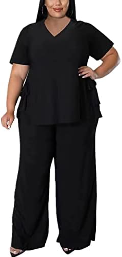 MRSFITOK плус големина 2 парчиња облеки за жени панталони поставува секси елегантен долг ракав за раздвојување кошула, каросерија, случајни