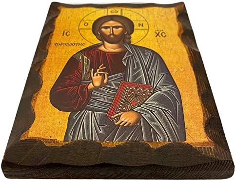 Рачно изработена икона на грчко христијанско православно дрво на Исус Христос Фотодотис цврсто дрво