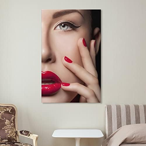 Салон за убавина Салон За Нокти Црвени Усни Жена Постер Шминка За Трепки Постер Платно Постери Отпечатоци Слика За Дневна Соба