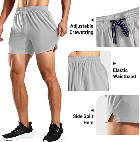 Haimont 5 инчи Менс суво вклопување во трчање атлетски шорцеви со џебови, отпорни на вода лесни теретани за вежбање шорцеви