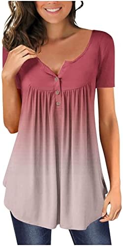 Женски врвови 2023 летни долги/кратки ракави кошули графички печатени маици преголеми маици градиент проток на слатки фустани блузи