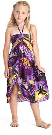 Девојка Хавајски Халтер Фустан Во Виолетова Зајдисонце