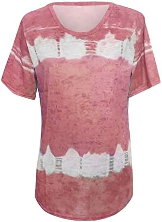 Hotешки розови дами архаични шарени маички графички плус големина на врвови кошули кратки ракави екипаж вратот на вратот летни есен маици wz 3xl