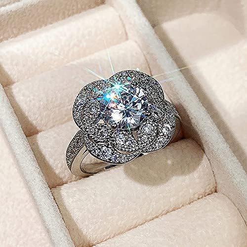 Модна женска цирконија Блинг дијамант ретро прстен за венчавки прстени со големина 4