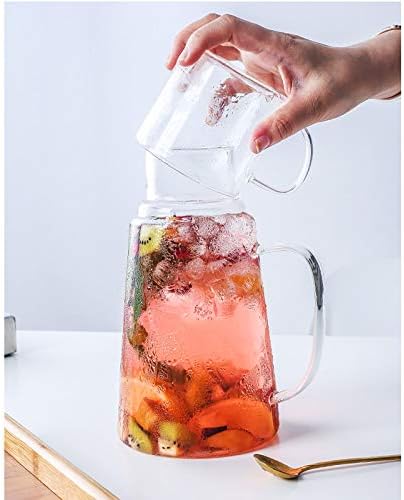 Huangxing - 1,2 литарски стаклен бокал за вода, отпорна на топлина Карафе со чаша, боросиликат стаклен пијалок стомна за фрижидер,