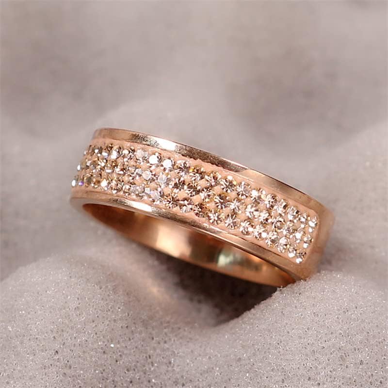 Koleso rose gold познат бренд циркон прстен 8мм половина круг три редови кристал 316L прстени за прсти за жени-68919