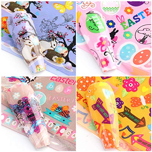 10 чаршафи налепници за пренесување на фолија за нокти Велигден зајаче јајце цвет бонбони дизајн нокти декорации DIY Велигденски украси за