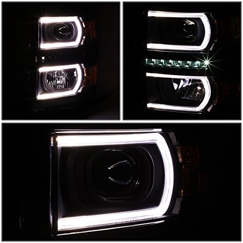 LED Drl U-Лента Црно Домување Килибар Агол Проектор Фарови Светилки+Алатка Комплет Компатибилен Со Chevy Silverado 1500 14-15
