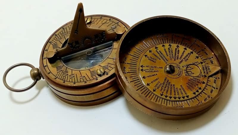 Џебно сонце бирање и компас антички месинг компас со џеб