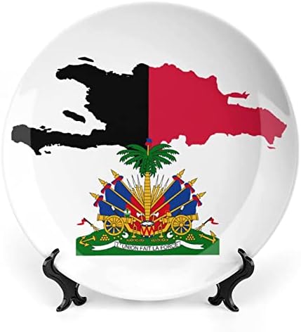 Знаме Мапа На Хаити Печатена Коска Кина Декоративна Плоча Тркалезни Плочи Занает Со Штанд За Прикажување За Домашна Канцеларија