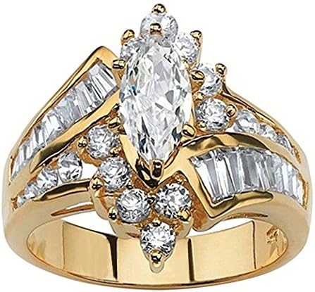Жолто позлатена или силвертон овална исечена кубна цирконија солитер бајпас ангажман прстен за накит со големина од 6 до 10