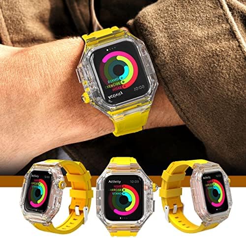 Dzhtus Транспарентен случај на мод за мод за Apple Watch Series 8 7 6 5 4 SE Sport Strap For Iwatch 45mm 44mm 41mm 40mm флуоро гума