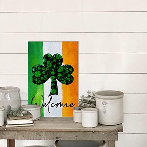 Среќен Денот на Свети Патрик, дрво знак на ирски шамрок Ирска знак на знак на плакета гроздобер wallидна врата уметност знак
