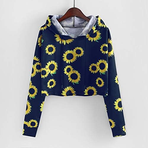 Zpervoba женски сончоглед печати худи -случајна лабава лабава качулка со долги ракави маички моден тенок џемпер пуловер