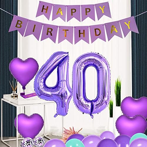 Виолетова 40 Ти Роденден Украси За Забави Обезбедува Виолетова тема Среќен Роденден Торта За појас Топер 40 инчни Балони Од Фолија Број 40