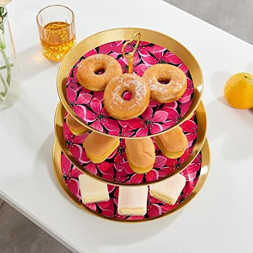 3 Нивоа Десерт Штанд Cupcake Овошје Плоча Пластични Служат Држач За Прикажување За Свадба Роденден Бебе Туш Чај Партија Украси Круг, Розова Цвеќиња