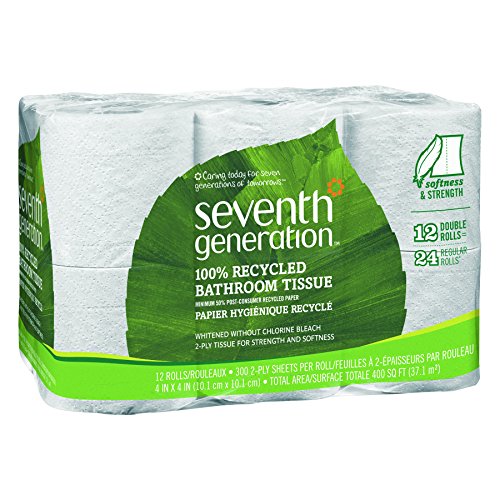 Седма генерација 13733CT рециклирано ткиво за бања, 2-пар, бели, 300 листови по ролна