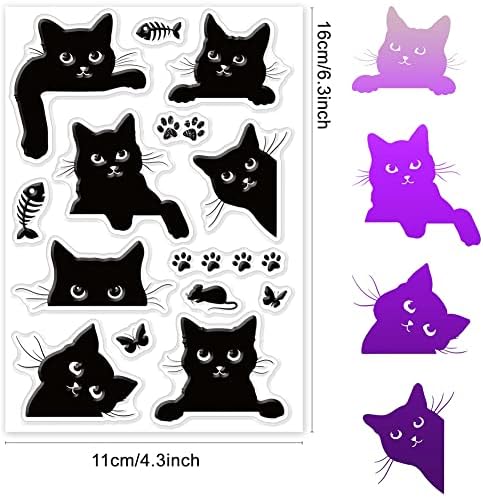 Craspire Cat Clear Smarks за правење картички за правење книги за декорација, црни мачки силиконски гумен печат за честитки Фото албум за дневник