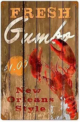 Orу Орлеанс Крајфиш гроздобер метален знак Свеж Гумбо лимени знаци Најдобриот wallиден декор подарок за продавница за морска храна/дом/кујна/забава