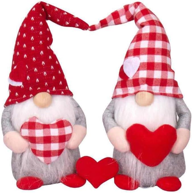 Гноми на Денот на вinesубените, 2 пакувања рачно изработени скандинавски гноми, украси на таблички на в Valentубените гноми, кукли, занаетчиски