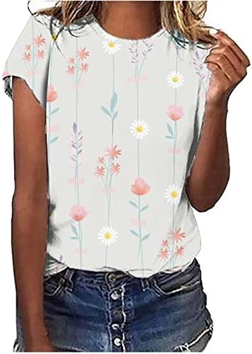 Lcepcy летен моден floarl печати кошули со краток ракав, вратоврски за боја, блузи од вратот, носат за да работат облека