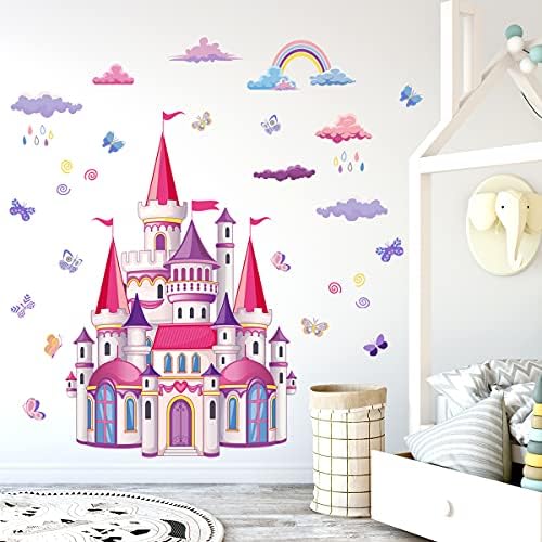 Цртан замок wallид decalsид ги декларира виножитото облак пеперутка wallидни налепници за девојчиња за декорирање на соба за деца