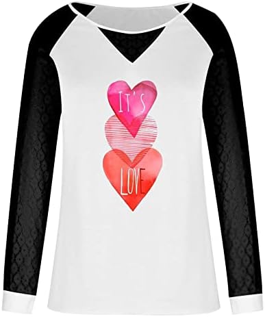 Тоа е loveубовно срце графички врвови за женски чипка со долги ракави маички модни екипи на екипажот, пулвер матични печати за печатење туника