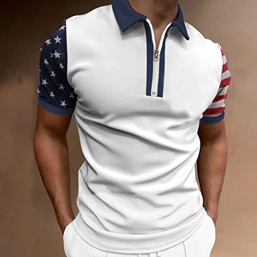 Машки американски знамиња Поло кошули Патриотски маици на 4-ти јули 2023 лето лето лабава лабава фит гроздобер кратки ракави врвови