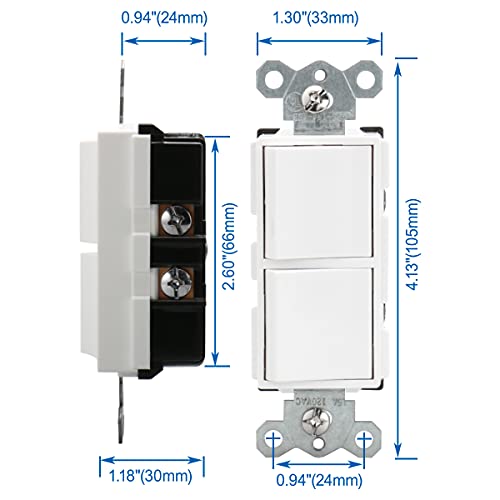 Baomain Duplex Rocker Switch 15 засилувач, 120 волти, единечен пополнет прекинувач за комбинација на AC,