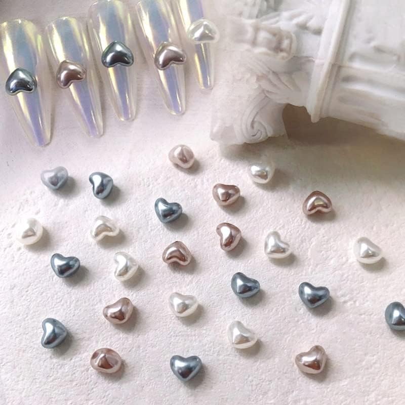 40JD 3D Nail Art Pearl Bild Heart Pearl Nail Charms DIY метални декорации за уметност на ноктите -