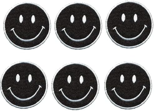 Xomise многу од 6 компјутери околу црна боја Смешна насмевка лице ретро хипи железо на везени закрпи