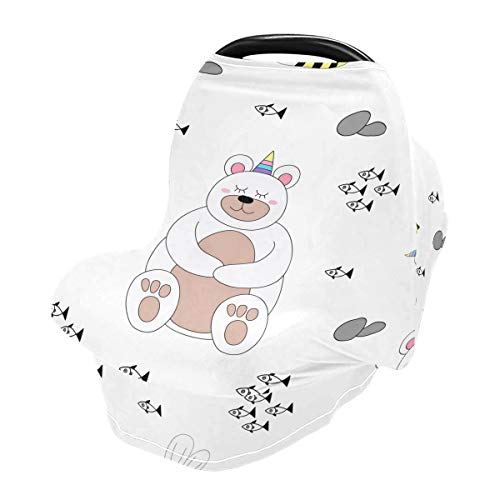 Слатка капаци на седиштето на еднорог мечка за бебиња - шетачи на крошна и капаци за доење, мулти -употреба на крошна на автомобили, за новороденчиња