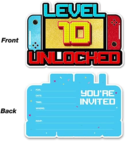 20 Видео игра 10-ти покани за роденденска забава со пликови со двојна еднострана конзола за видео игри во облик на покани за пополнување покани