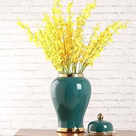 Txukk злато-позлатена темно зелена керамичка ѓумбир тегла украси сушени додатоци за цвеќе за цвеќе Домашна вазна