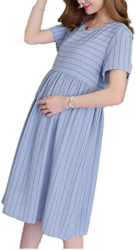 Женски летен лента со кратки ракави маица облечен случај, вратоврска половината, породилно фустанче, проточен замав миди фустан