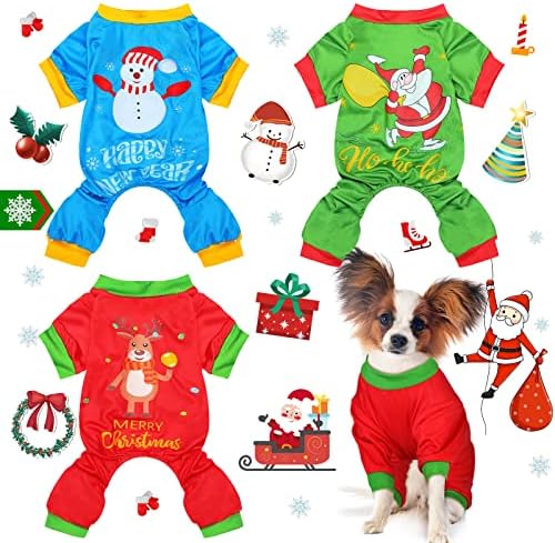 3 парчиња Божиќно кучиња пижами кучиња скокаат миленичиња Божиќна пижама облека празнично кучиња кучиња кучиња кученце ромци боди санта клаус