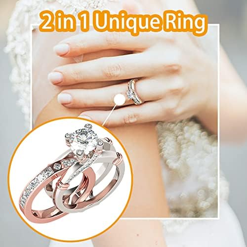 Womenените ветуваат прстени мода 2 во 1 прстен за ангажман на креативна комбинација за жени моден цирконски венчален прстен