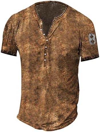Кошули на Зефотим Хенли за мажи долги/кратки ракави копче надолу V вратот Обичен моден графички гроздобер потресени кошули