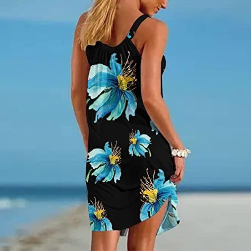 Обичен фустан што тече за жени лето прашка без ракави цветни фустани секси лабава фустан од плажа мини сандерс