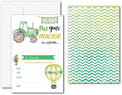 Зелена Трактор Роденден Покани-Фарма Трактор Партија Материјали-Пополнете Празно Роденден Покани - 20 Покана Картички Со 20 Коверти