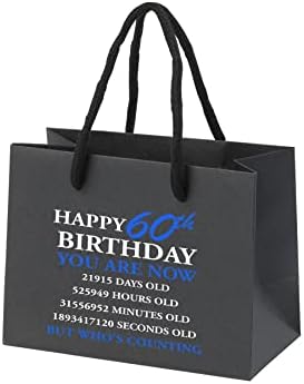 Торби За Подароци за 60-Ти Роденден-Црна Хартија Со Рачки Од Јаже - Еколошка Мала Торба За Подароци - Броење-Сина