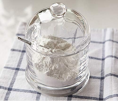 Стаклена шеќер чинија зачини тегла за зачинување со капаци и лажица од не'рѓосувачки челик