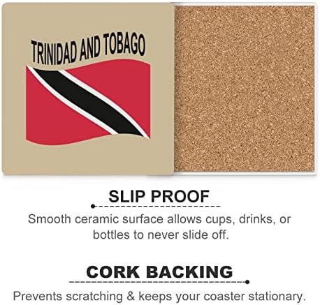 Знаме На Тринидад И Тобаго Подлоги За Пијалоци Квадратна Керамичка Чаша Подлога СО Основа ОД ПЛУТА 6 ПАРЧИЊА