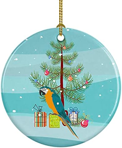 Богатства на Каролина CK4500CO1 Macaw Среќен Божиќен керамички украс, украси за новогодишни елки, висечки украс за Божиќ, празник, забава,