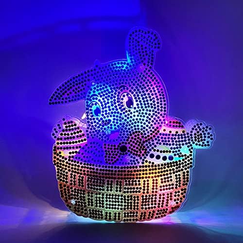 Мека ноќна светлина Велигденска DIY 5D Diamond Art Comming Kits Elegine Rabbit Eggs Tabletop Декорација со LED жица светлина Симпатична дијамантска