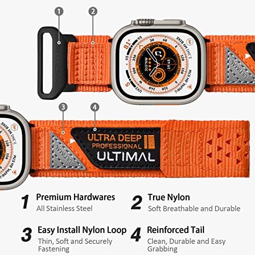Ultimal Band компатибилен со Apple Watch 49mm 45mm/44mm/42mm 41mm/40mm/38mm, тешка спортска лента за дишење на најлон, шуплива дизајн