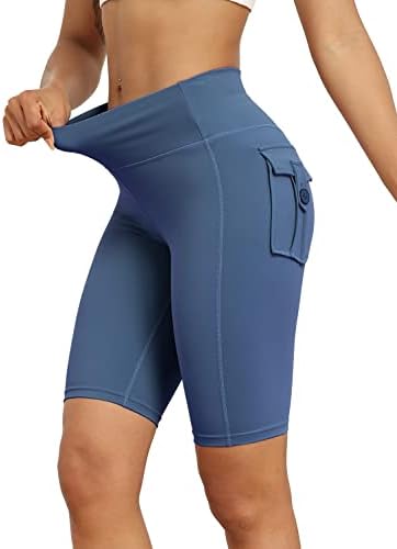 Удобно една женска велосипедист шорцеви со џебови со копчиња Атлетски тренингот што работи со јога -велосипедски шорцеви