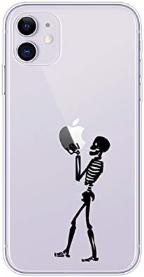 Случајот на iPhone 11 на Blingy, Смешен дизајн на скелети, кој го држи логото креативно забавно забавно череп стил Транспарентен мек TPU заштитен