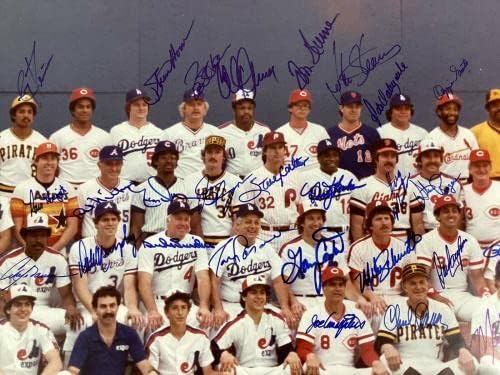 1982 Национална лига Сите starsвезди потпишаа фотографија 16x20 g Carter Schmidt +32 Autos JSA - Автограмирани фотографии од MLB